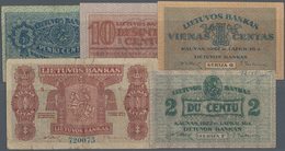 Lithuania / Litauen: Highly Rare Set With 5 Banknotes Of The Second Issue Of The 1922 Series With 1C - Litauen