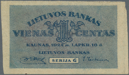 Lithuania / Litauen: 1 Centas 1922 Uniface - Front Only Without Underprint Color, P.7a Misprint, Sma - Litauen