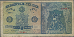 Lithuania / Litauen: 100 Litu 1922, P.20a, Highly Rare Banknote With Small Margin Splits, Several Fo - Lithuania