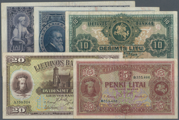 Lithuania / Litauen: Highly Rare Set With 5 Banknotes Comprising 10 Litu 1927 P.23a In F+, 50 Litu 1 - Lithuania