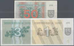 Lithuania / Litauen: Set With 3 Banknotes 1, 3 And 50 Talonas Without Text On Lower Front, P.32a In - Litauen