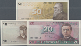 Lithuania / Litauen: Very Nice Set With 3 Banknotes 10, 20 And 50 Litu 1991, All With Same Serial Nu - Litouwen