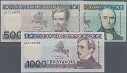 Lithuania / Litauen: Nice Lot With 3 Banknotes 100, 500 And 1000 Litu 1991, P.50a, 51, 52, All In Pe - Litauen