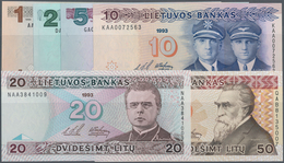 Lithuania / Litauen: Very Nice Lot With 6 Banknotes 1, 2, 5, 10, 20 And 50 Litu 1993/94, P.53a-58a, - Lituania