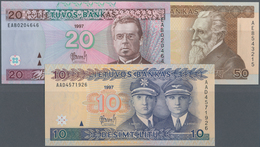 Lithuania / Litauen: Lot With 3 Banknotes 10 Litu 1997, 20 And 50 Litu 1998, P.59-61, All In UNC Con - Litouwen