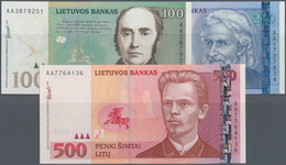 Lithuania / Litauen: Very Nice Lot With 3 Banknotes 100 Litu 2000, 200 Litu 1997 And 500 Litu 2000, - Lithuania