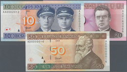 Lithuania / Litauen: Lot With 3 Banknotes 10 And 20 Litu 2001 And 50 Litu 2003 (with Very Low Serial - Lituania