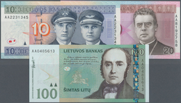 Lithuania / Litauen: Lot With 3 Banknotes 10, 20 And 100 Litu 2007, P.68-70, All In UNC Condition. ( - Lithuania
