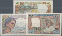 Madagascar: Set Of 3 Banknotes Containing 100 Francs ND(1966) P. 58, A Few Pinholes At Left, Crispne - Madagaskar