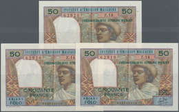 Madagascar: Set Of 3 CONSECUTIVE Notes Of 50 Francs ND P. 61, All With Center Fold And Pinholes, But - Madagaskar