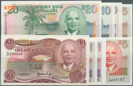 Malawi: Set Of 8 Banknotes Containing 1 Kwacha 1986, 2x 1 Kwacha 1992, 5 Kwacha 1994, 5 Kwacha 1990, - Malawi