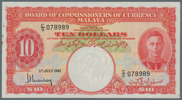 Malaya: 10 Dollars 1941, P.13, Some Rusty Spots And A Few Soft Folds. Condition: VF - Malesia
