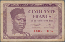 Mali: Set Of 2 Notes Containing 50 & 100 Francs 1960 P. 1, 2, Both In Similar Condition With Traces - Malí