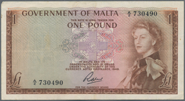 Malta: Set Of 2 Notes 1 Pound ND(1963/69) P. 26, 29, Both In Similar Condition With Only Light Folds - Malta