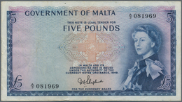 Malta: 5 Pounds 1961 P. 27a With Light Folds In Paper, Still Strongness And Nice Colors, Condition: - Malte