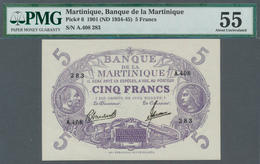 Martinique: 5 Francs ND(1934-45) P. 6, In Condition: PMG Graded 55 AUNC. - Other & Unclassified