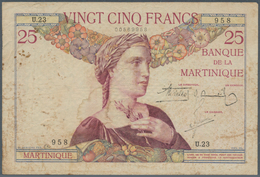 Martinique: 25 Francs ND(1930-45), P.12, Some Small Rusty Spots And A Few Pinholes. Condition: F- To - Other & Unclassified