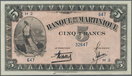 Martinique: 5 Francs 1942 P. 16b, Light Folds And Handling In Paper, No Holes Or Tears, Crispness In - Sonstige & Ohne Zuordnung