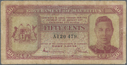 Mauritius: 50 Cents ND(1940) P. 25a, Portrait KGVI, Used With Folds And Creases, Borders A Bit Worn, - Maurice