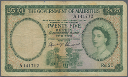 Mauritius: 25 Rupees ND(1954) P. 29, Rare Denomination Of This Series, Portrait QEII, Used With Fold - Maurice