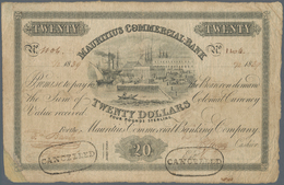 Mauritius: 20 Dollars = 4 Pounds Sterling 1839 P. S125, Used With Folds And Creases, Light Stain In - Mauritius