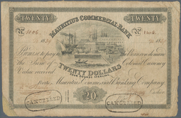 Mauritius: 20 Dollars = 4 Pounds Sterling 1839 P. S125, Used With Folds And Creases, Light Stain In - Maurice