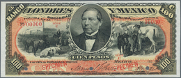 Mexico:  Banco De Londres Y México 100 Pesos 1889-1913, Serie "C" SPECIMEN, P.S237ds, Punch Hole Can - Mexique