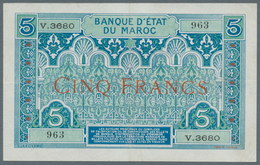 Morocco / Marokko: 5 Francs ND(1924) P. 9, Pressed, Vertical And Horizontal Fold, Strong Paper And N - Marokko