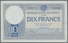 Morocco / Marokko: 10 Francs 1928 P. 11b, In Condition: XF+. - Marocco