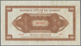 Morocco / Marokko: 1000 Francs 1943 P. 28a, Used With Several Folds And Creases, Light Stain In Pape - Marruecos
