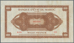 Morocco / Marokko: 1000 Francs 1943 P. 28a, Used With Several Folds And Creases, Light Stain In Pape - Maroc