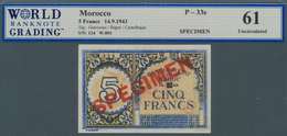 Morocco / Marokko: 5 Francs 1943 Specimen P. 33s, In Condition: WBG Graded 61 UNC. - Marokko