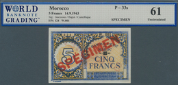 Morocco / Marokko: 5 Francs 1943 Specimen P. 33s, In Condition: WBG Graded 61 UNC. - Morocco