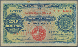 Mozambique: 20 Centavos With Overprint "Laurenco Marques" 1914 P. 60, Used With Strong Center Fold A - Moçambique