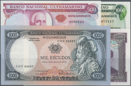 Mozambique: Set Of 4 Notes Containing 500 Escudos 1972, 1000 Escudos 1972 With Ovpt., 500 Escudos 19 - Mozambico