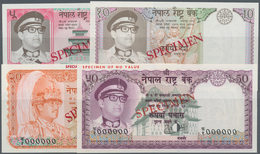Nepal: High Valuable Specimen Set With 5, 10 And 50 Rupees ND (1974) "King Birendra With Dark Milita - Nepal