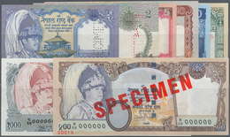 Nepal: Very Nice Set With 8 Specimen Banknotes 1, 2, 5, 20, 50, 100, 500 And 1000 Rupees ND(1980's) - Népal