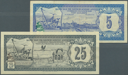 Netherlands Antilles / Niederländische Antillen: Set Of 2 Notes Containing 25 Gulden 1972 P. 10a (aU - Niederländische Antillen (...-1986)