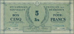 New Hebrides / Neue Hebriden: 5 Francs 1944 P. 1, With Vertical Folds, Crisp Paper, No Holes Or Tear - Neue Hebriden