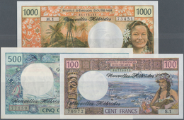 New Hebrides / Neue Hebriden: Set Of 3 Notes Containing 100, 500 & 1000 Francs ND P. 18d, 19a, 20c, - New Hebrides