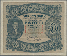 Norway / Norwegen: 50 Kroner 1944 P. 9d, Center Fold And Light Handling In Paper, With Crispness And - Norwegen