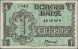 Norway / Norwegen: 1 Krone 1942 With Prefix "A", P.17a With Several Soft Folds And Creases And A Few - Noruega