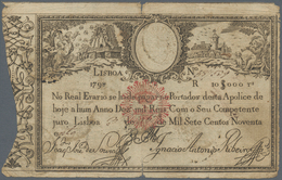 Portugal: 10.000 Reis 1798 Red Stamp "Miguel" Revalidation P. 40, As Usual Stronger Used With Strong - Portugal