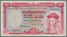 Portuguese India / Portugiesisch Indien: 30 Escudos 1959, P.41, Very Nice Note With Some Folds And L - India