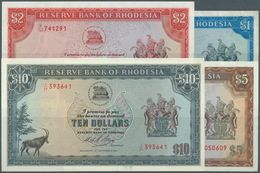 Rhodesia / Rhodesien: Set Of 4 Notes Containing 1 Dollar 1974 P. 30 (VF+), 10 Dollars 1975 P. 33 (XF - Rhodesia