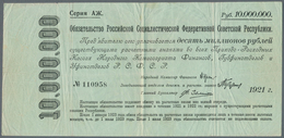 Russia / Russland: 10 Million Rubles 1921, P.122, Tiny Tears At Center And Some Small Margin Splits. - Russie