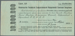 Russia / Russland: 10 Million Rubles 1921, P.122, Tiny Tears At Center And Some Small Margin Splits. - Russia