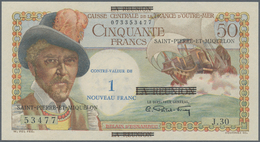 Saint Pierre & Miquelon: 1 Nouveau Franc ND(1960) Overprint On 50 Francs Reunion P. 44, S/N 07335347 - Andere & Zonder Classificatie