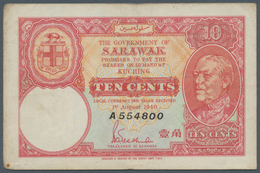 Sarawak: 10 Cents 1940, P.25a, Lightly Toned Paper With Several Folds. Condition: F - Malaysia