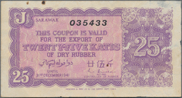 Sarawak: 25 Katis 1941 Rubber Coupon, P.NL With Parts Of Thin Paper At Right Border And Brownish Sta - Malaysia